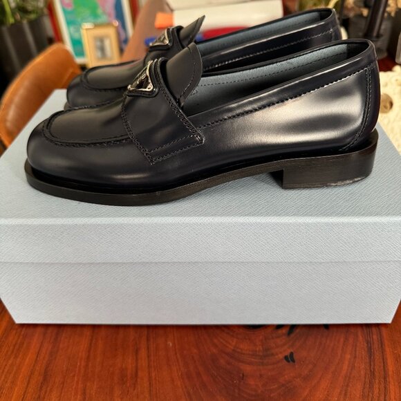 Prada Calzature Donna Spazzolato Logo 20mm Loafers Bleu Size 36 (US 6) - Picture 4 of 7